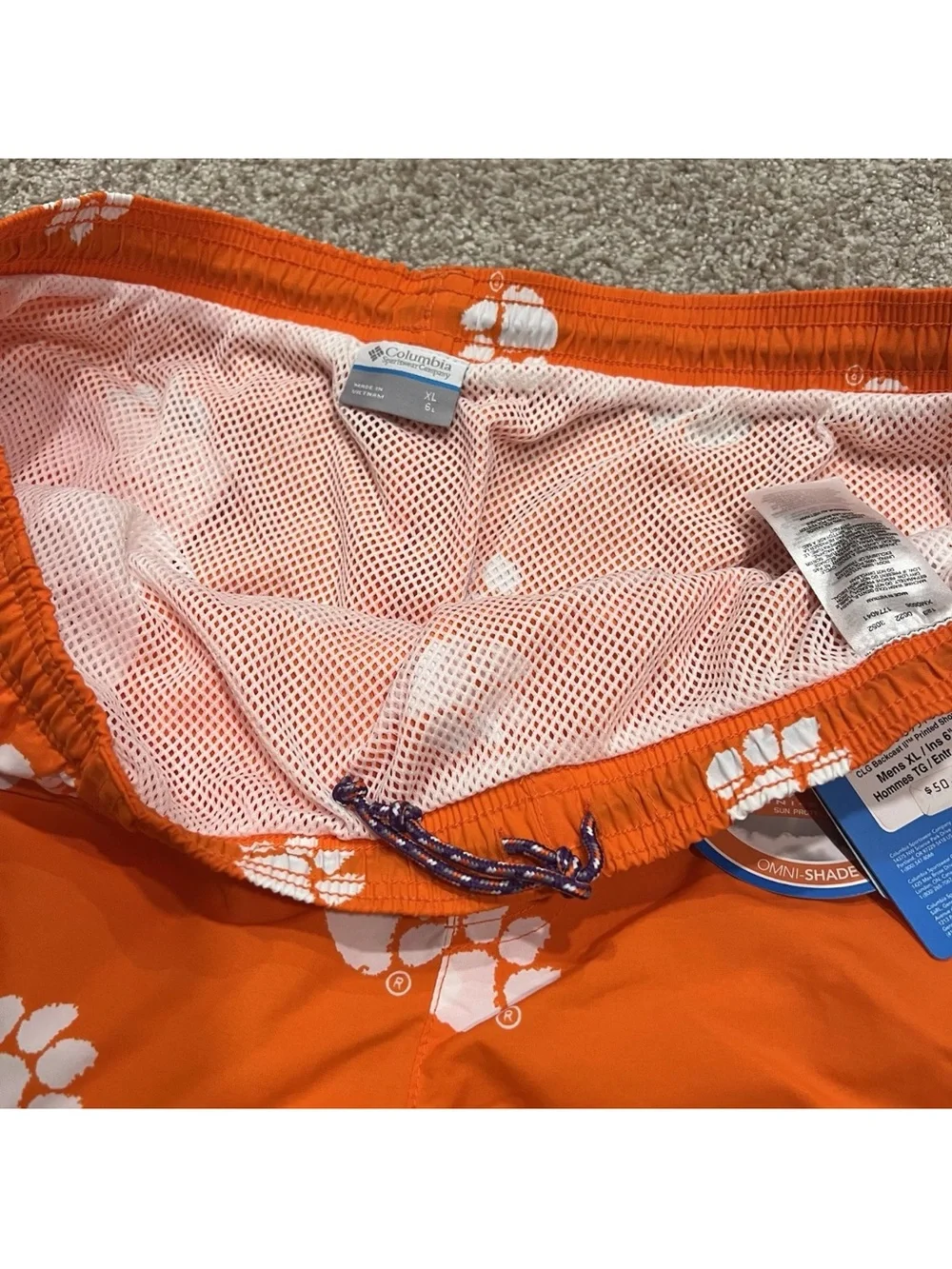 Mens Size XL Columbia Clemson Tigers Swim Trunks Shorts Orange